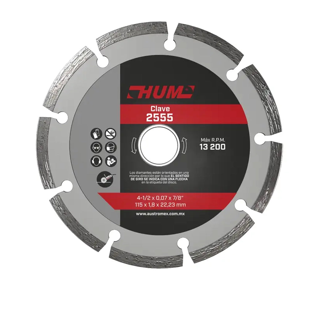 Disco de diamante de 115 x 1.9 x 22.23 mm para corte de granito y mármol 2555