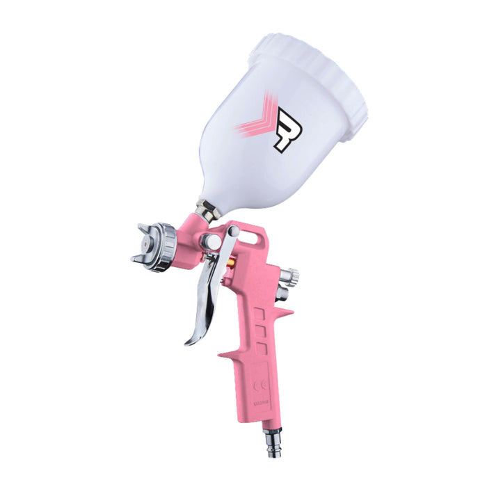 Pistola de gravedad PINK con boquilla de 1.5mm de flujo continuo y no continuo.