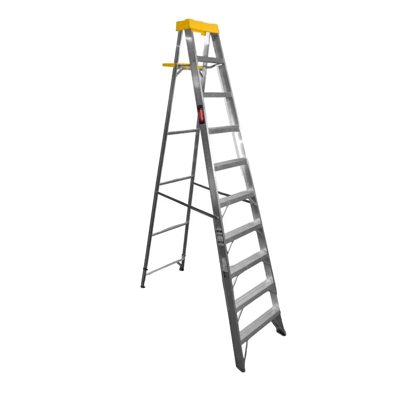 Escalera de Tijera de Aluminio 9 Escalones, Plataforma Plástica y Porta Cubeta Tipo II 77-24