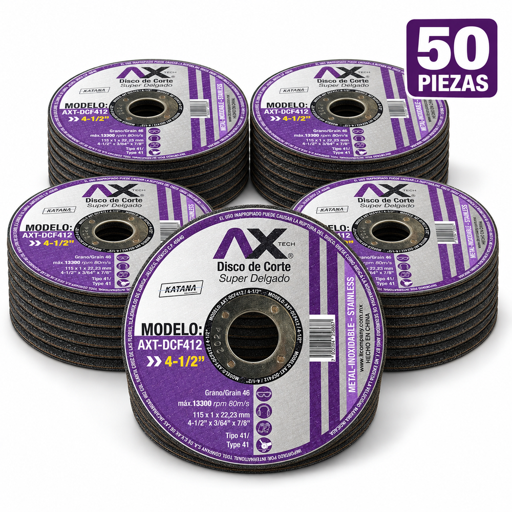 Caja de 50 piezas Carben — Disco de corte AX Tech AXT-DCF412-01 de 4½ pulgadas y 1 mm