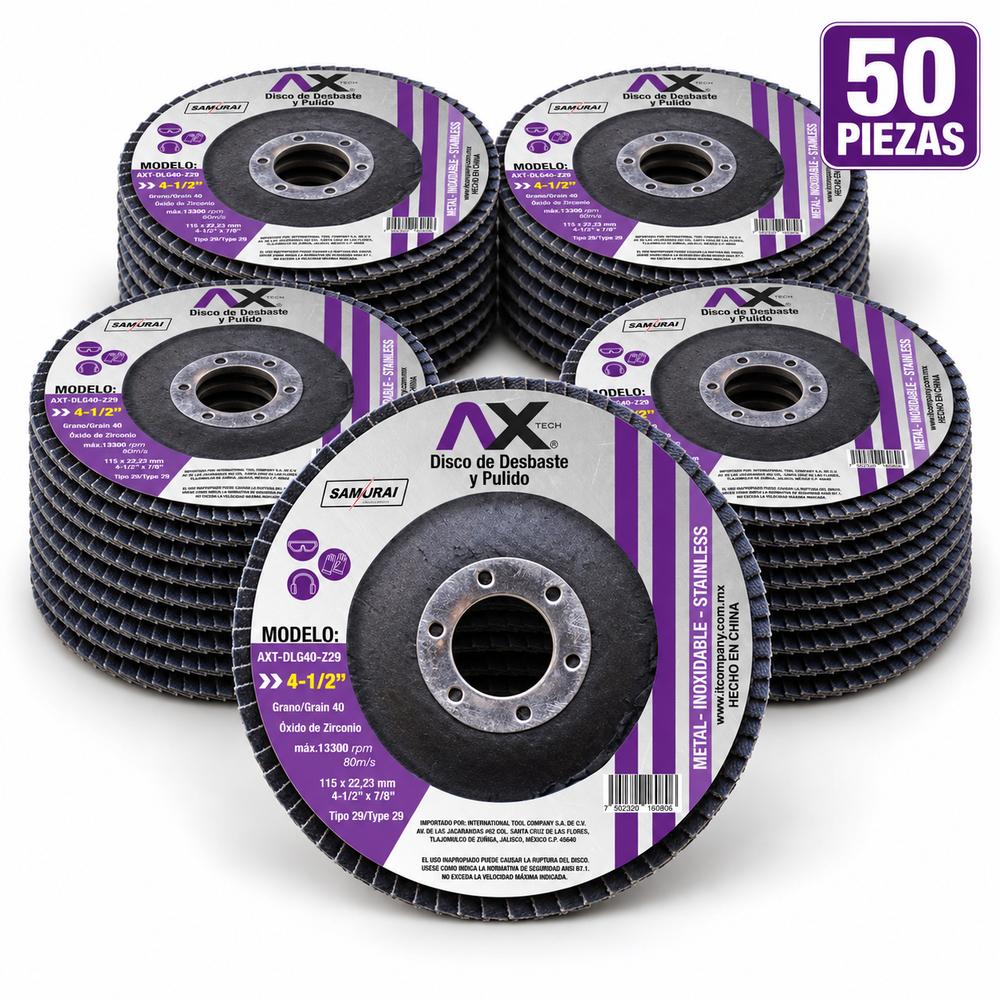 Caja de 50 piezas Carben — Disco flap AX Tech AXT-DLG40-Z29 de 4½ pulgadas grano 40
