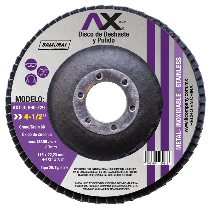 Disco flap AX Tech AXT-DLG60-Z29 de 4½ pulgadas grano 60 — Caja de 200 piezas — vista principal