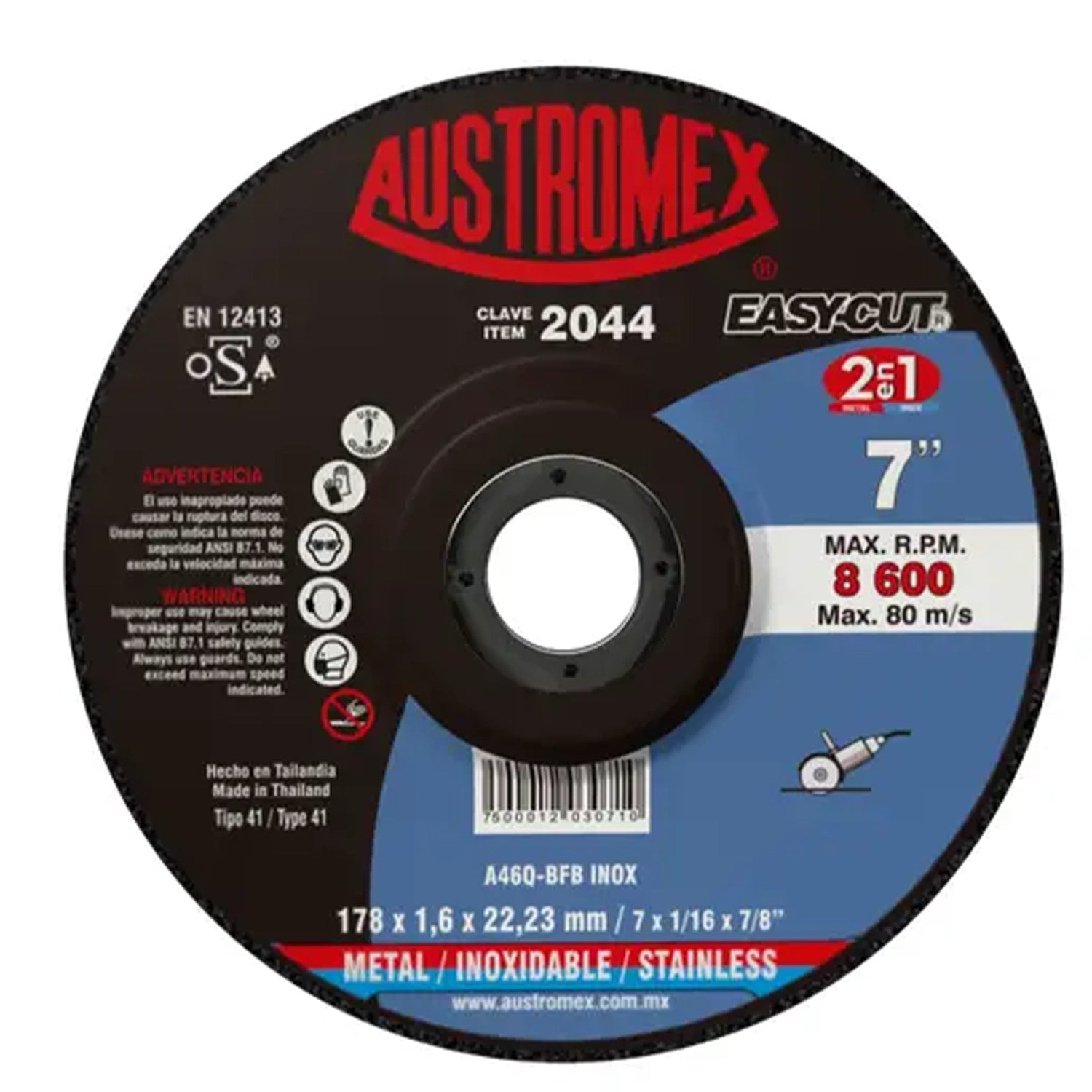 Disco para corte preciso de metal y acero inoxidable de 7" 2044