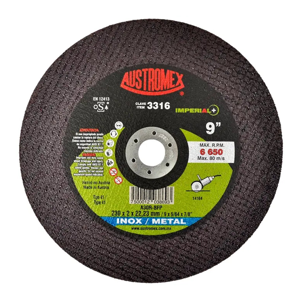 Disco para corte de inox y metal de 230 x 2 x 22.23 mm 3316
