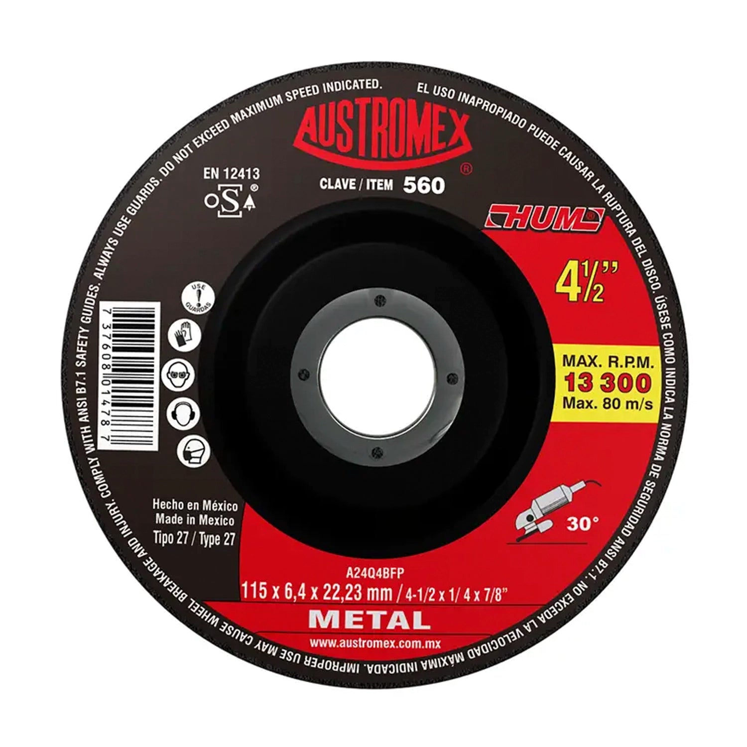 Disco abrasivo para debaste de metal de 115 x 6.4 x 22.23 mm Cod. 560