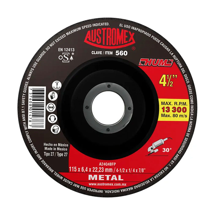 Disco abrasivo para debaste de metal de 115 x 6.4 x 22.23 mm Cod. 560
