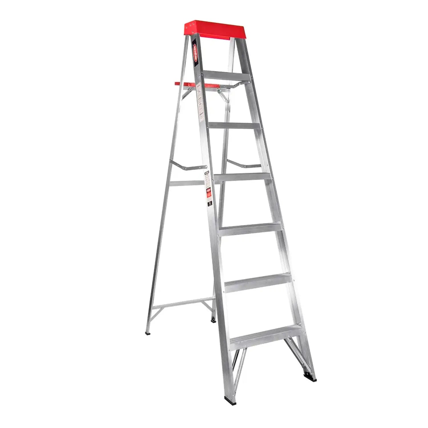 Escalera de Tijera de Aluminio 6 Escalones, Plataforma Plástica y Porta Cubeta Tipo III 77-80