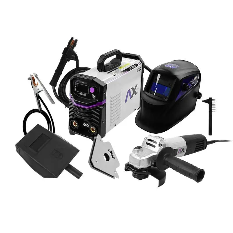 Combo AX Tech AXT-207LCD-C1: soldadora 200 A, careta, esmeriladora y escuadra — vista principal