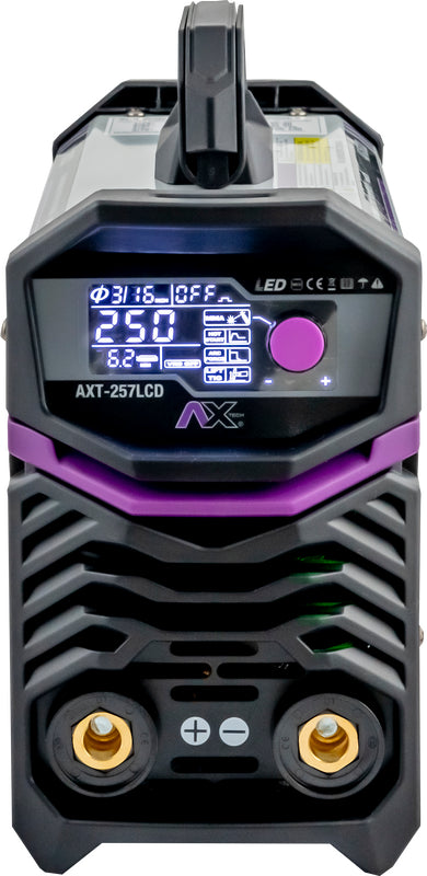 Combo AX Tech AXT-257LCD-C6: soldadora 250 A, mochila, careta, guantes y esmeriladora — imagen 2