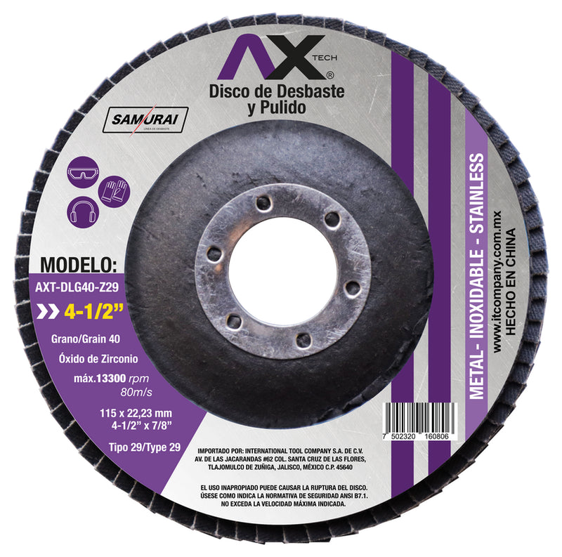 Disco flap AX Tech AXT-DLG40-Z29 de 4½ pulgadas grano 40 — Caja de 200 piezas — vista principal
