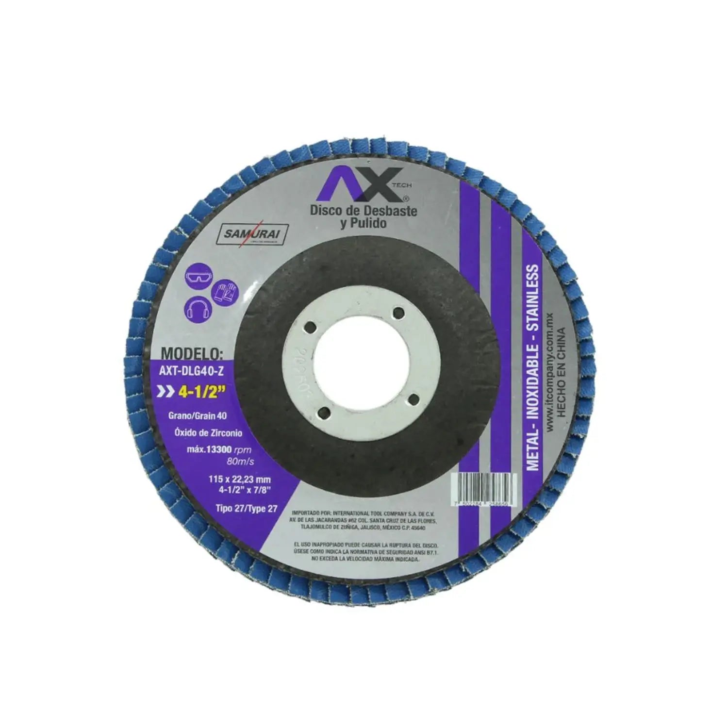 Disco Laminado Para Desbaste Y Pulido De Oxido De Zirconio De Grano 40, 4 1/2″ AXT-DLG40-Z