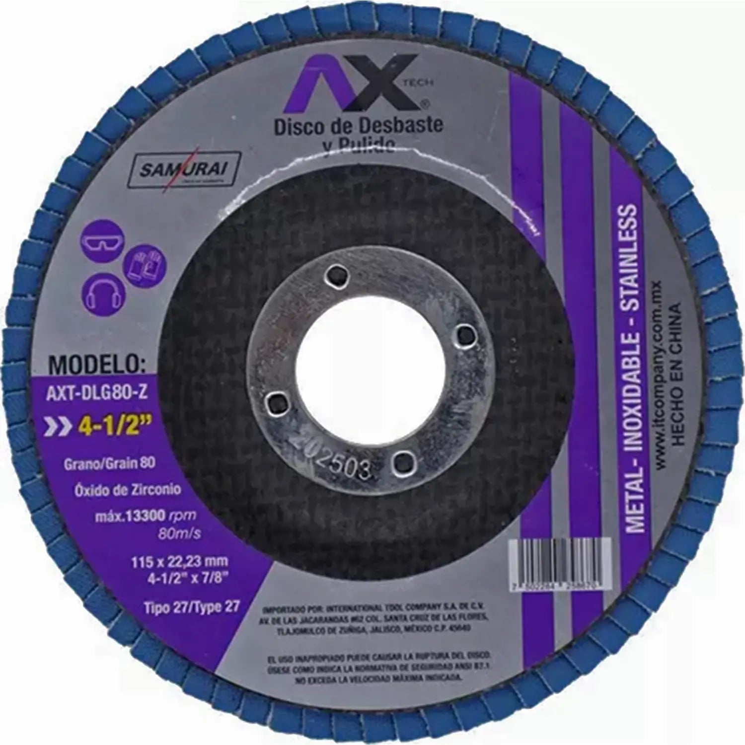 Disco Laminado Para Desbaste Y Pulido De Oxido De Zirconio De Grano 80, 4 1/2″ AXT-DLG80-Z