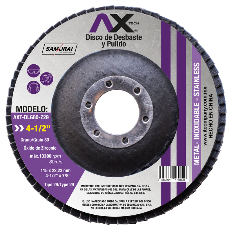 Disco flap AX Tech AXT-DLG80-Z29 de 4½ pulgadas grano 80 — Caja de 200 piezas — vista principal