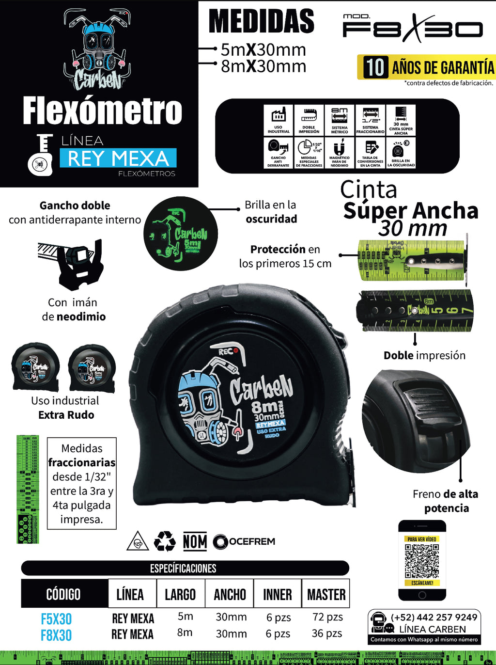 Flexómetro Carben F8X30 Reymexa 8mx30mm Magnético