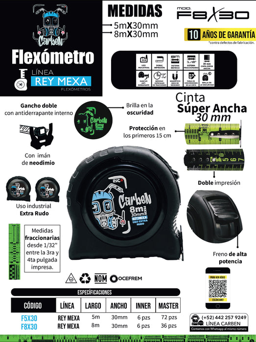 Flexómetro Carben F8X30 Reymexa 8mx30mm Magnético