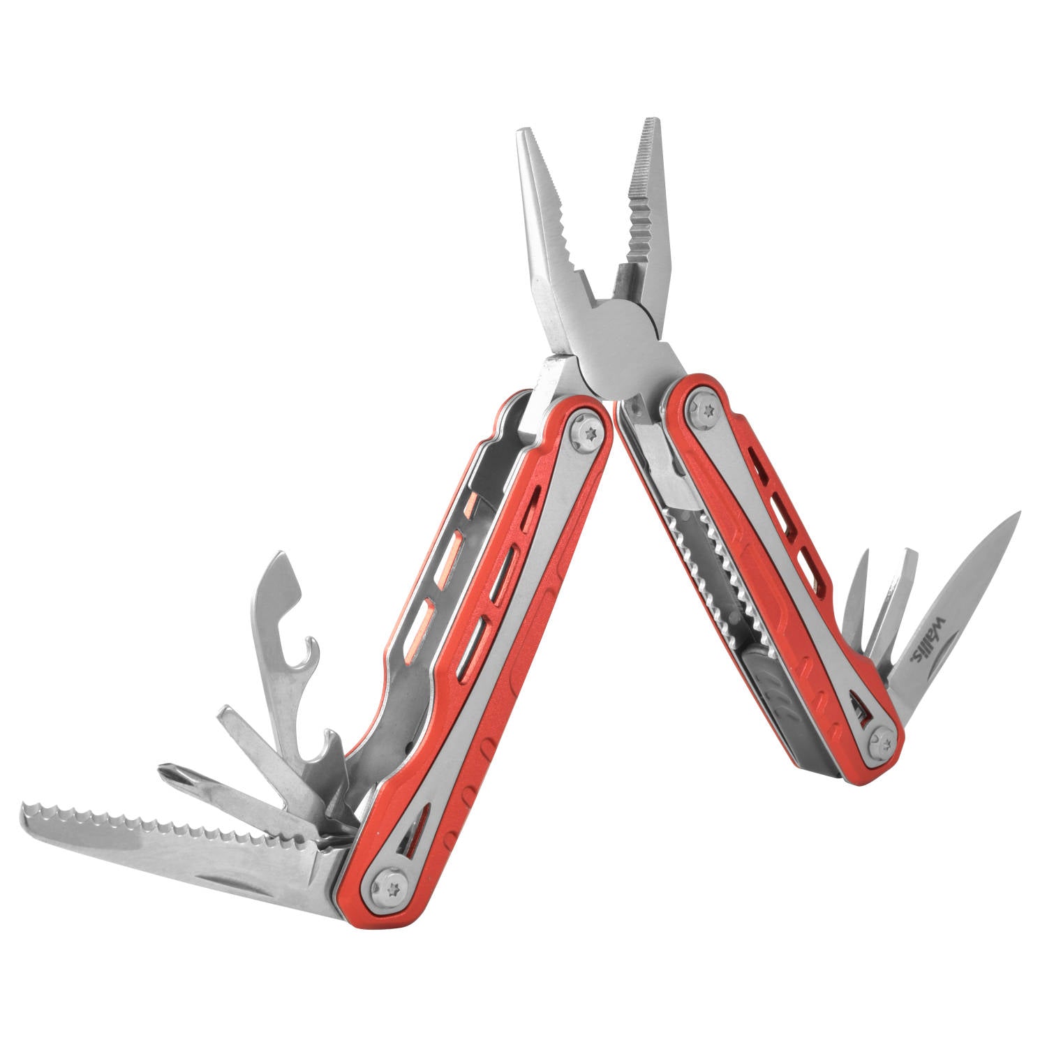 Multiherramienta con 12 usos, mango aluminio rojo con funda K900177