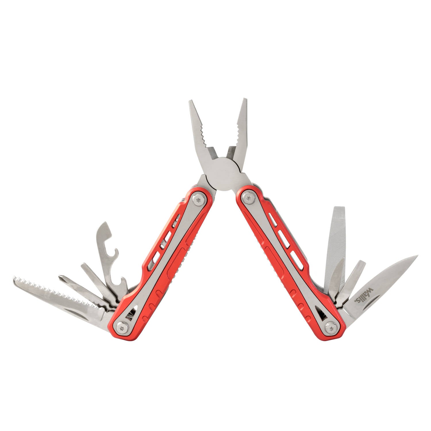 Multiherramienta con 12 usos, mango aluminio rojo con funda K900177